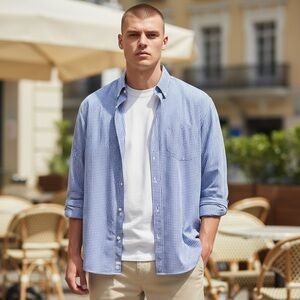 Amazon Essentials Blue Checked Dress Shirt